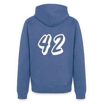 42 weiss - Unisex Premium Bio Zip Hoodie - Taubenblau - Hinten - Nico (187cm)