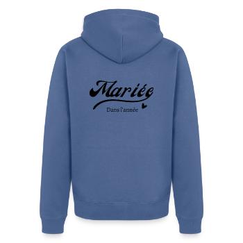 Mariée dans l’année - Veste à capuche bio Premium Unisexe - bleu pigeon - Dos - Nico (187cm)
