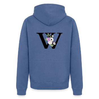 Lila floraler Buchstabe w - Unisex Premium Bio Zip Hoodie - Taubenblau - Hinten - Nico (187cm)