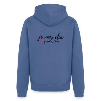Ich werde eine große Schwester sein - Unisex Premium Bio Zip Hoodie - Taubenblau - Hinten - Nico (187cm)