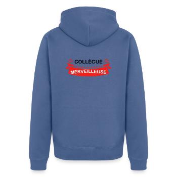 Wunderbare Kollegin - Unisex Premium Bio Zip Hoodie - Taubenblau - Hinten - Nico (187cm)