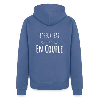 J’peux pas j’suis en couple - Veste à capuche bio Premium Unisexe - bleu pigeon - Dos - Nico (187cm)