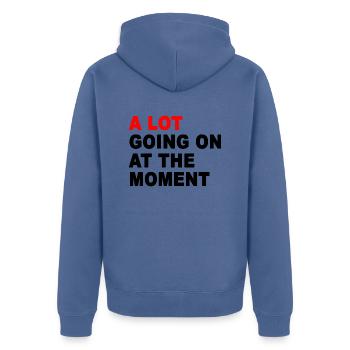 Im Moment ist viel los - Unisex Premium Bio Zip Hoodie - Taubenblau - Hinten - Nico (187cm)
