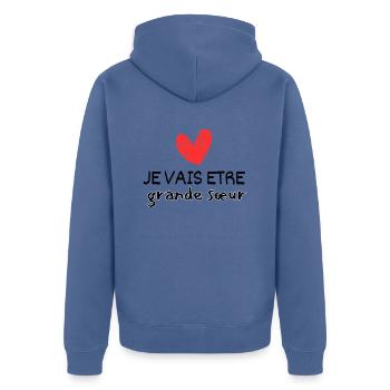 je vais etre grande sœur - Veste à capuche bio Premium Unisexe - bleu pigeon - Dos - Nico (187cm)