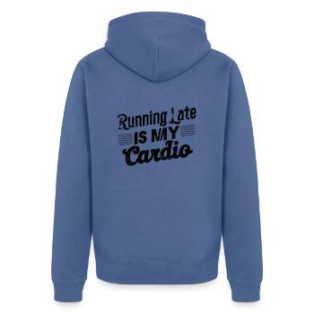 Spätes Cardio - Sport Humor - Unisex Premium Bio Zip Hoodie - Taubenblau - Hinten - Nico (187cm)