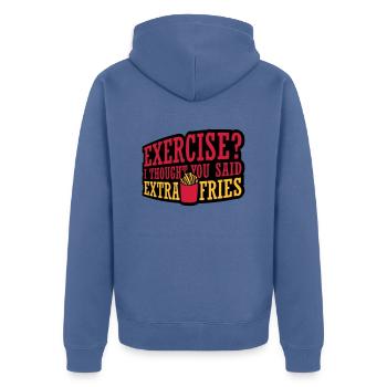 Exercise Extra Fries Zitat - Unisex Premium Bio Zip Hoodie - Taubenblau - Hinten - Nico (187cm)