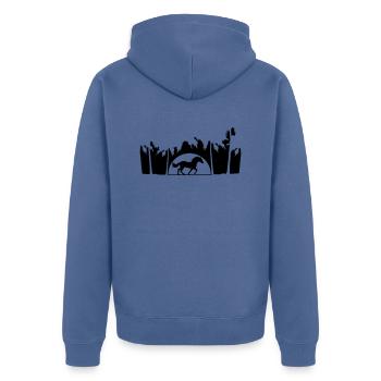 Strand Palmen Sonne Pferd - Unisex Premium Bio Zip Hoodie - Taubenblau - Hinten - Nico (187cm)