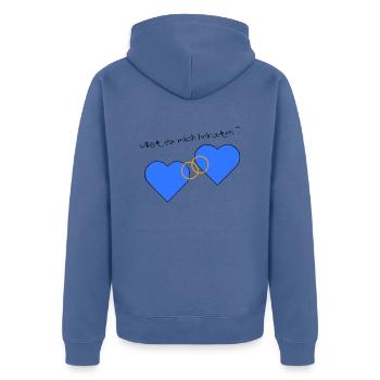 Heiratsantrag blau blau - Unisex Premium Bio Zip Hoodie - Taubenblau - Hinten - Nico (187cm)