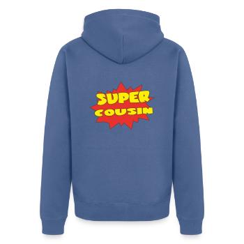 Super Cousine - Unisex Premium Bio Zip Hoodie - Taubenblau - Hinten - Nico (187cm)