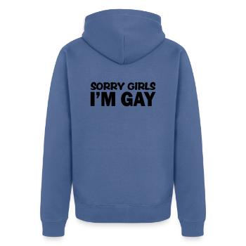 Tut mir leid, Mädels, ich bin schwul - Unisex Premium Bio Zip Hoodie - Taubenblau - Hinten - Nico (187cm)