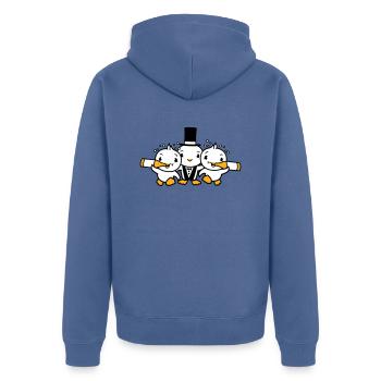 3 oiseaux équipe trois amis marié fête mari - Veste à capuche bio Premium Unisexe - bleu pigeon - Dos - Nico (187cm)