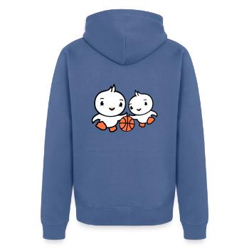2 Birds Playing Basketball Together Fun Sports Cute - Unisex Premium Organic Zip Hoodie - stone blue - Back - Nico (187cm)