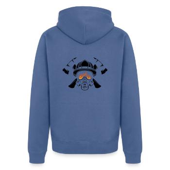 Casque et protection respiratoire avec haches croisées Pompiers - Veste à capuche bio Premium Unisexe - bleu pigeon - Dos - Nico (187cm)