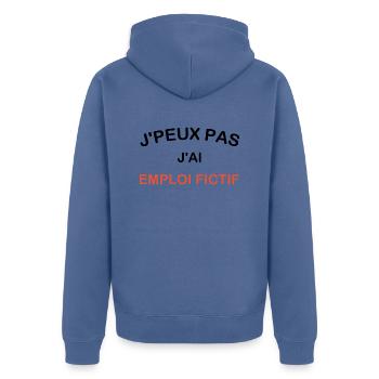 Ich kann nicht, ich habe einen fiktiven Job - Unisex Premium Bio Zip Hoodie - Taubenblau - Hinten - Nico (187cm)