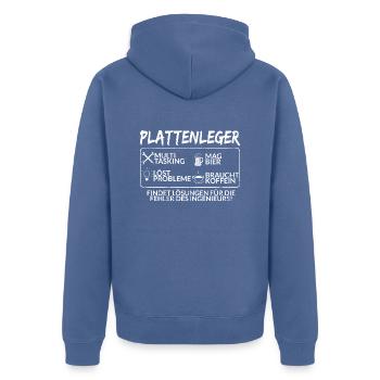 Der Plattenleger - Unisex Premium Bio Zip Hoodie - Taubenblau - Hinten - Nico (187cm)