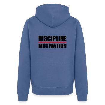 discipline over motivation Zitat - Unisex Premium Bio Zip Hoodie - Taubenblau - Hinten - Nico (187cm)