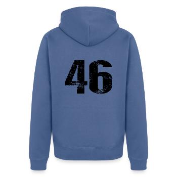 46 Number Leotard - Unisex Premium Organic Zip Hoodie - stone blue - Back - Nico (187cm)