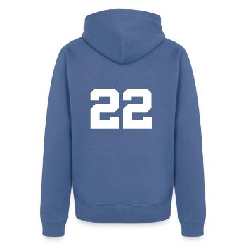 Anzahl 22 - Unisex Premium Bio Zip Hoodie - Taubenblau - Hinten - Nico (187cm)