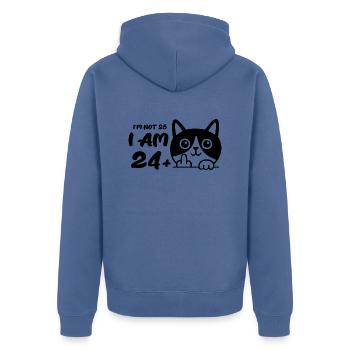 I'm Not 25, I Am 24 Plus 1 Middle Finger Cat Flip - Unisex Premium Organic Zip Hoodie - stone blue - Back - Nico (187cm)