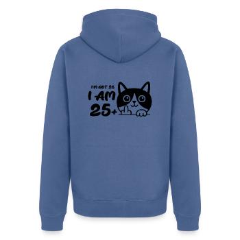 I'm Not 26, I Am 25 Plus 1 Middle Finger Cat Flip - Unisex Premium Organic Zip Hoodie - stone blue - Back - Nico (187cm)