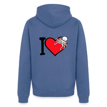 Ich liebe Oktopus Herz I Love Herz Symbol Logo süß - Unisex Premium Bio Zip Hoodie - Taubenblau - Hinten - Nico (187cm)