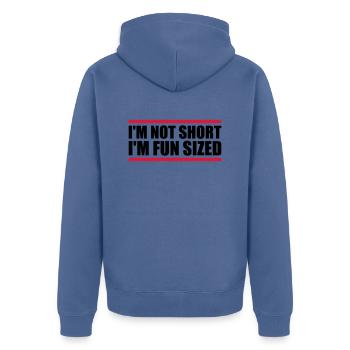 Not short fun sized - Unisex Premium Organic Zip Hoodie - stone blue - Back - Nico (187cm)
