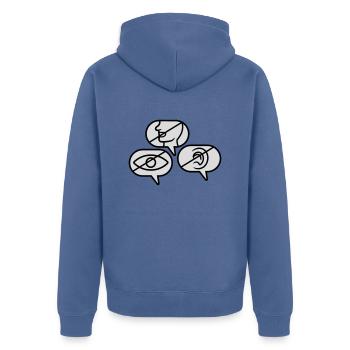 Don't see Speak Hear - Unisex Premium Organic Zip Hoodie - stone blue - Back - Nico (187cm)