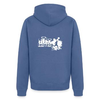Leiptig fan - Unisex Premium Bio Zip Hoodie - Taubenblau - Hinten - Nico (187cm)