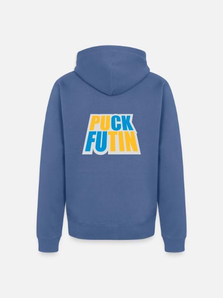 puck futin logo design - Unisex Premium Organic Zip Hoodie - stone blue
