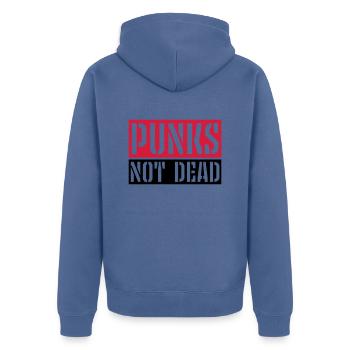 punks not dead quote - Unisex Premium Organic Zip Hoodie - stone blue - Back - Nico (187cm)