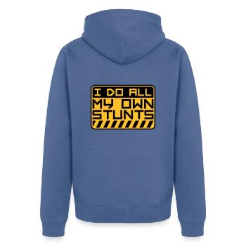 all my own stunts - Unisex Premium Bio Zip Hoodie - Taubenblau - Hinten - Nico (187cm)
