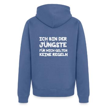Ich bin der Jüngste - Unisex Premium Bio Zip Hoodie - Taubenblau - Hinten - Nico (187cm)