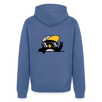 Peacezeichen cooler Pinguin Handzeichen - Unisex Premium Bio Zip Hoodie - Taubenblau - Hinten - Nico (187cm)