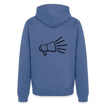 Icon Megaphone Loud Speech - Unisex Premium Organic Zip Hoodie - stone blue - Back - Nico (187cm)