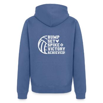 Bump Set Spike Victory Achieved volleyball - Unisex Premium Bio Zip Hoodie - Taubenblau - Hinten - Nico (187cm)
