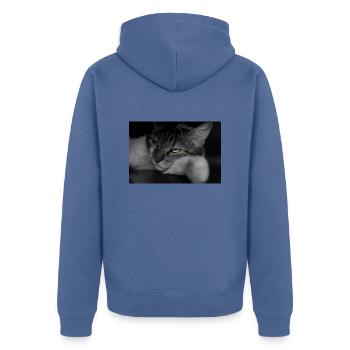 The cat with the terrible look - Unisex Premium Organic Zip Hoodie - stone blue - Back - Nico (187cm)