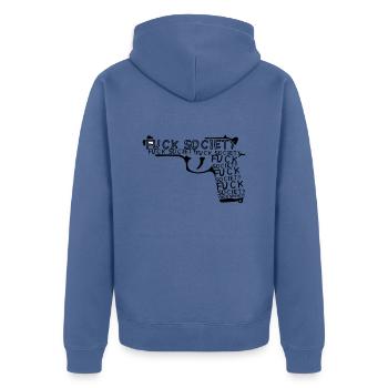 fuck Society Pistole Revolver Revolver - Unisex Premium Bio Zip Hoodie - Taubenblau - Hinten - Nico (187cm)