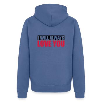 I will always love - Unisex Premium Organic Zip Hoodie - stone blue - Back - Nico (187cm)