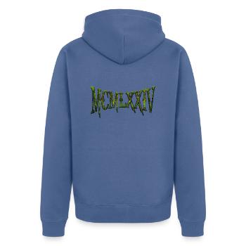 MCMLXXIV 1974 50. Geburtstag B-Day Geburtstagsgeschenk - Unisex Premium Bio Zip Hoodie - Taubenblau - Hinten - Nico (187cm)