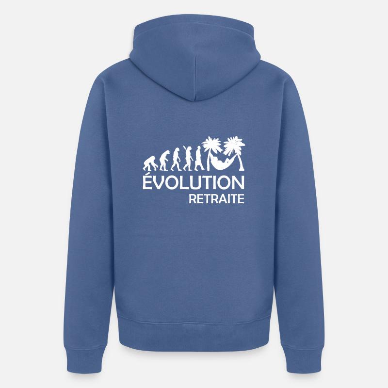 Évolution retraite / humour retraité - Veste à capuche bio Premium Unisexe - bleu pigeon