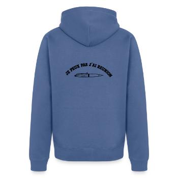 I can't I have a meeting - Unisex Premium Organic Zip Hoodie - stone blue - Back - Nico (187cm)