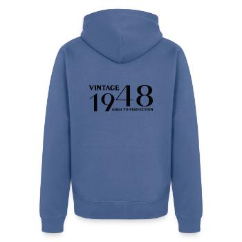Jahrgang 1948 bis zur Perfektion gealtert - Unisex Premium Bio Zip Hoodie - Taubenblau - Hinten - Nico (187cm)