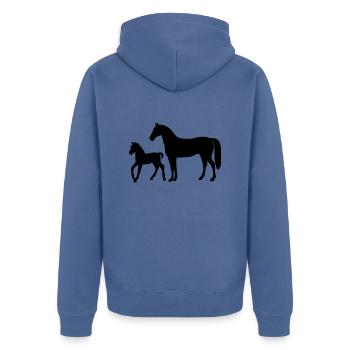 Cheval avec poulain - Veste à capuche bio Premium Unisexe - bleu pigeon - Dos - Nico (187cm)