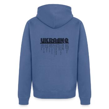Print Ukraine english black - Unisex Premium Organic Zip Hoodie - stone blue - Back - Nico (187cm)