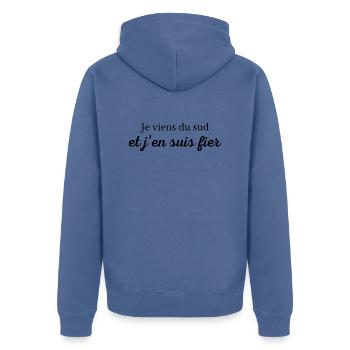 Je viens du sud et j'en suis fier - Veste à capuche bio Premium Unisexe - bleu pigeon - Dos - Nico (187cm)