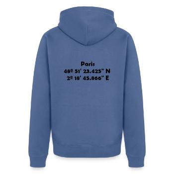 Paris (Paris) - Veste à capuche bio Premium Unisexe - bleu pigeon - Dos - Nico (187cm)