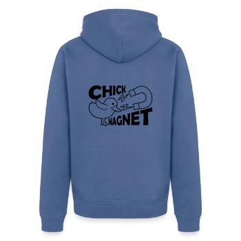Herzensbrecher Chick Magnet Casanova - Unisex Premium Bio Zip Hoodie - Taubenblau - Hinten - Nico (187cm)