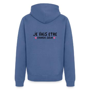 je vais etre grande sœur - Veste à capuche bio Premium Unisexe - bleu pigeon - Dos - Nico (187cm)