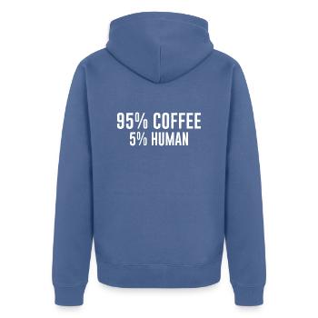Kaffee Bürohumor 95% Coffee 5% Human Spruch - Unisex Premium Bio Zip Hoodie - Taubenblau - Hinten - Nico (187cm)