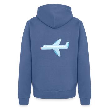 Flugzeug - Unisex Premium Bio Zip Hoodie - Taubenblau - Hinten - Nico (187cm)